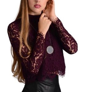 Chaser Mock Neck Lace Long Sleeve Crochet Crop Top in size XS